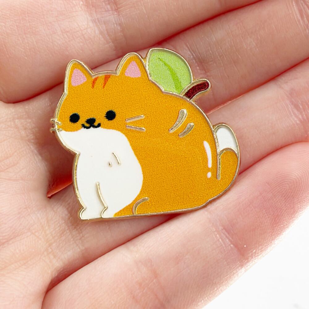 Orange Cat Apple Enamel Pin Kawaii Kitty Fruit Lapel Pin